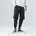 Black Slim-fit Multi-pocket Casual Pants