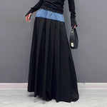 Casual Contrast Patchwork Denim Skirt