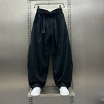 Loose-fitting Curved Elastic Waist Casual Pants