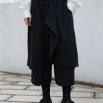 Asymmetric Layered Cropped Wide-Leg Pants