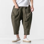 Cotton and Linen Cuffed Wide Leg Harem Pants