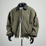 Retro Multi-pocket Color-blocked Lapel Work Jacket