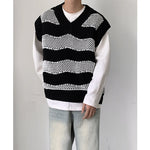 V-neck Preppy Sleeveless Wavy Knitted Vest
