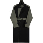 Retro Contrast Patchwork Lapel Long Trench Coat