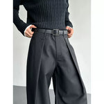 Pleated Deconstructed Rolled-up Hem Loose-fitting Wide-leg Pants