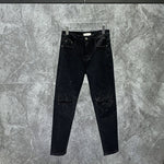 Casual Permed Ripped Black Stretch Denim Pencil Pants