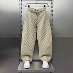 Diamond-patterned Casual Loose Straight Wide-leg Pants