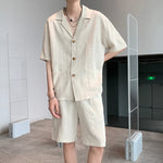 Vintage Cotton Linen Shirt Shorts Two-Piece Set