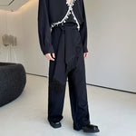Tassel Belt Straight Irregular Patchwork Trousers