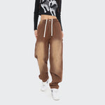 Vintage Brown Elastic Waist Washed Jeans