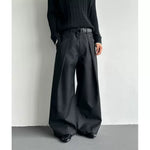 Pleated Deconstructed Rolled-up Hem Loose-fitting Wide-leg Pants