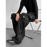 Metal Buckle Draped Casual Trousers
