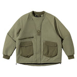 Color-blocked Crew Neck Quilted Cotton Coat