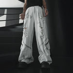 Retro Distressed Punk Washed Wide-leg Jeans