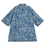 Vintage Floral Print Short Sleeve Denim Shirt