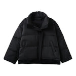 Stand Collar Woolen Patchwork Loose Down Jacket