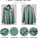 Zeagoo Women's Corduroy Tops for Women Lapel V Neck Shirts Long Sleeve Blouses Casual Sweatsuit with Pockets