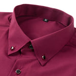 Long Sleeve Dress Shirt with Faux Gemstone Metal Rim Buttons