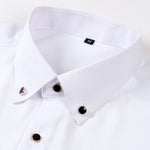 Long Sleeve Dress Shirt with Faux Gemstone Metal Rim Buttons