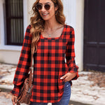 Zeagoo Long Sleeve Shirts Square Neck Pleated Tunic Tops