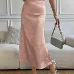 Zeagoo Midi Skirt High Waisted Solid Satin Dress