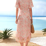 Zeagoo Women's Bohemian Floral Tie Front V Neck Midi Dresses