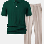 Stripe Jacquard Knit Polo Shirt & Slim Fit Tapered Trousers
