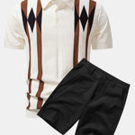 Stripe Geometric Jacquard Knitted Polo Shirt & Cotton Chino Shorts