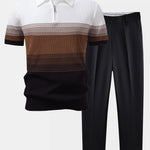 Striped Gradient Knitted Polo Shirt & Slim Fit Tapered Trousers