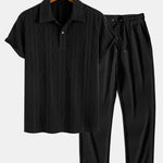 Knitted Geometric Rhombus Jacquard Polo & Straight Leg Ribbed Pants