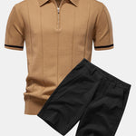 Contrast Trim Zipper Knit Polo Shirt & Cotton Chino Shorts