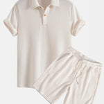 Short Sleeved Waffle Polo & Drawstring Knitted Waffle Shorts