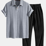 Short Sleeve Jacquard Polo & Straight Leg Ribbed Pants