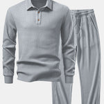 Long Sleeved Knitted Waffle Polo Shirt & Drawstring Knitted Waffle Pants