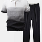Striped Gradient Knitted Polo Shirt & Slim Fit Tapered Trousers