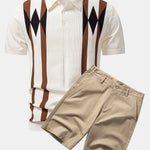 Stripe Geometric Jacquard Knitted Polo Shirt & Cotton Chino Shorts
