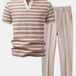 Stripe Waffle Johnny Collar Polo & Slim Fit Tapered Trousers