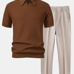 Wave Jacquard Knit V Neck Polo Shirt & Slim Fit Tapered Trousers