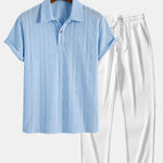 Knitted Geometric Rhombus Jacquard Polo & Straight Leg Ribbed Pants