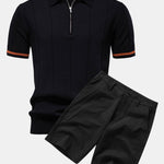 Contrast Trim Zipper Knit Polo Shirt & Cotton Chino Shorts