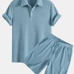 Short Sleeved Waffle Polo & Drawstring Knitted Waffle Shorts