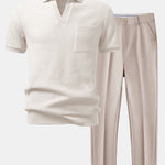Waffle Johnny Collar Polo With Pocket & Slim Fit Tapered Trousers