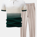 Striped Gradient Knitted Polo Shirt & Slim Fit Tapered Trousers