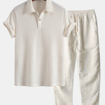 Short Sleeved Waffle Polo & Straight Leg Linen Pants