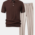 Stripe Jacquard Knit Polo Shirt & Slim Fit Tapered Trousers