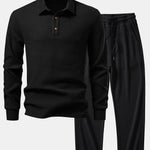 Long Sleeved Knitted Waffle Polo Shirt & Drawstring Knitted Waffle Pants