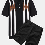 Stripe Geometric Jacquard Knitted Polo Shirt & Cotton Chino Shorts