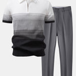 Striped Gradient Knitted Polo Shirt & Slim Fit Tapered Trousers