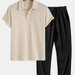 Knitted Geometric Rhombus Jacquard Polo & Straight Leg Ribbed Pants
