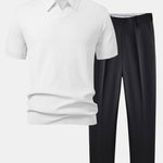 Wave Jacquard Knit V Neck Polo Shirt & Slim Fit Tapered Trousers